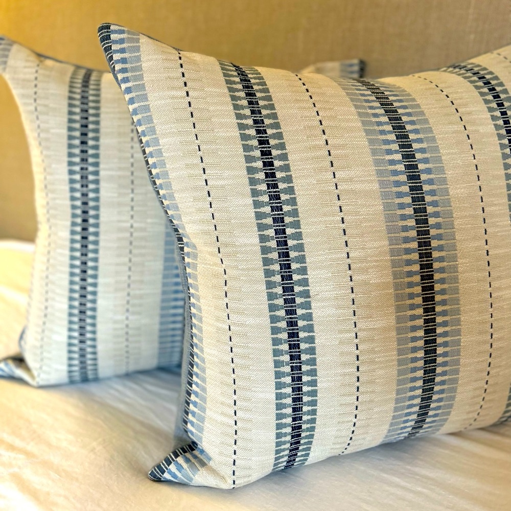 Custom 24 by 24 pillow cover Vintage linen stripe with solid linen backing